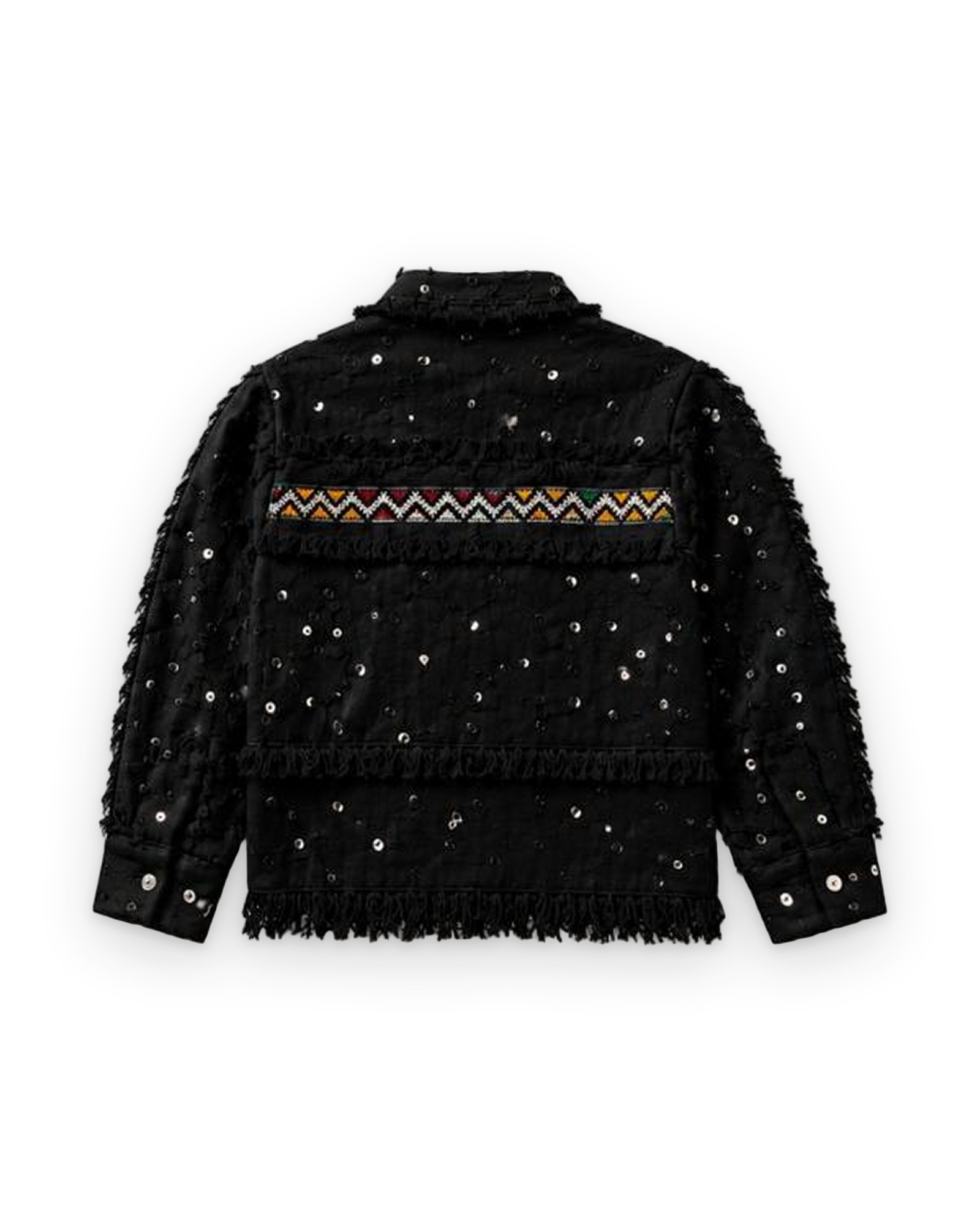 Black Amazigh handmade jacket, back view