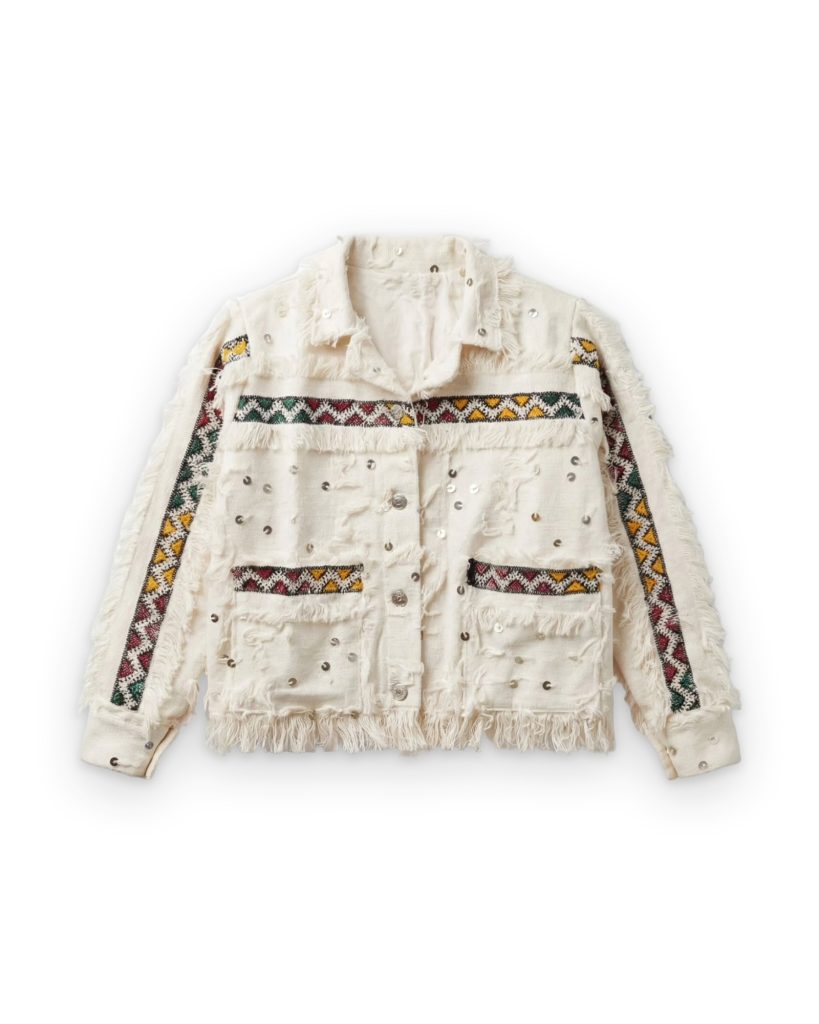Ivory Amazigh handmade jacket with silver studs, front view