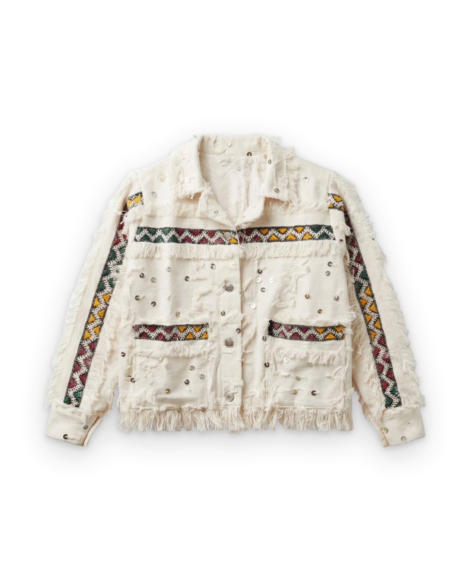 Ivory Amazigh handmade jacket with silver studs, front view