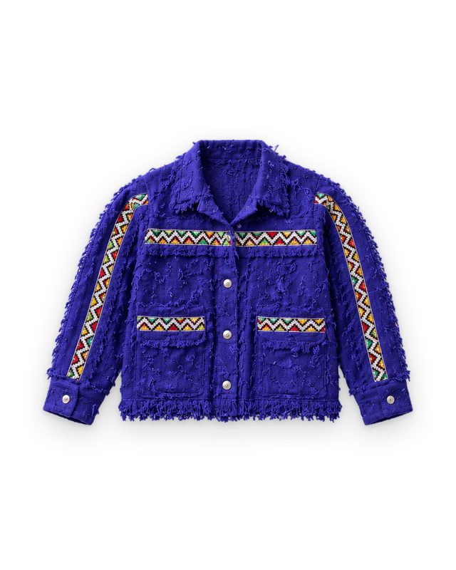 Royal blue Amazigh handmade jacket, front view